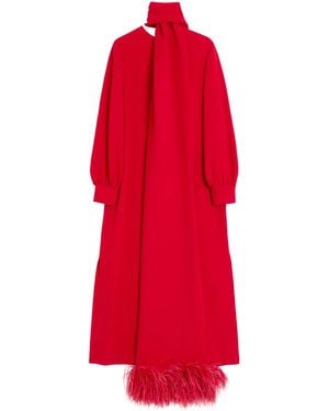 Valentino Silk Feather-Trim Maxi Dress - Red