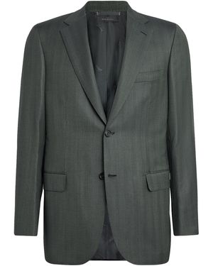 Brioni Cashmere-Silk Herringbone Blazer - Green