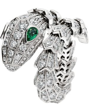 BVLGARI Diamond And Emerald Serpenti Ring - Metallic