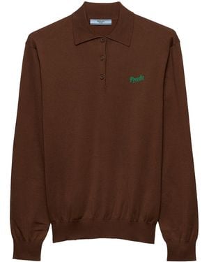 Prada Silk-Blend Long-Sleeve Polo Shirt - Brown