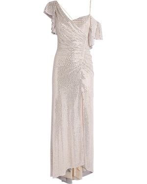 Self-Portrait Rhinestone Gathered Maxi Dress - White
