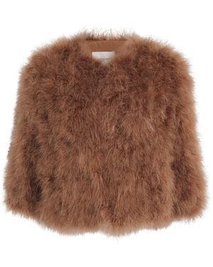Yves Salomon Feather Cropped Jacket - Brown