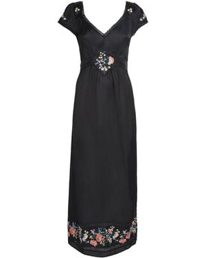 RIXO London Satin Embroidered Carey Midi Dress - Black