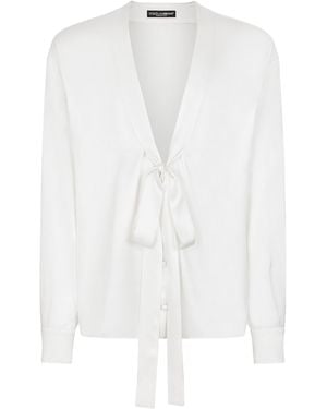 Dolce & Gabbana Silk Pussybow Shirt - White