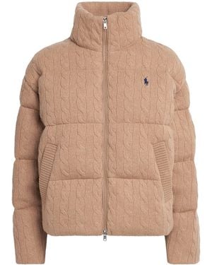 Polo Ralph Lauren Wool-Cashmere Cable-Knit Bomber Jacket - Brown