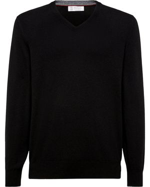 Brunello Cucinelli Cashmere V-Neck Sweater - Black