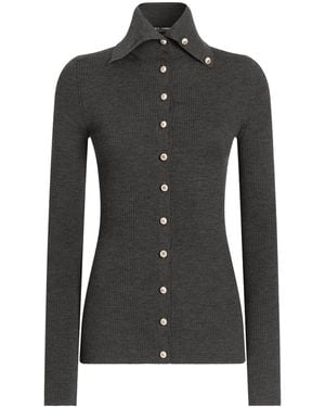 Dolce & Gabbana Ribbed Spread-Collar Cardigan - Black