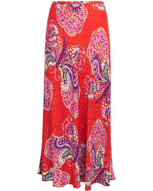 RIXO London Satin Printed Kelly Midi Skirt - Red