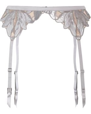 Fleur du Mal Embroidered Lily Suspender Belt - White