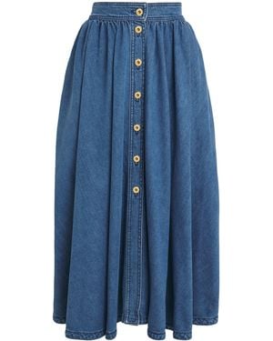 Patou Denim Buttoned Midi Skirt - Blue