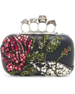 McQueen Leather Embellished Skull Knuckle Clutch Bag - Metallic
