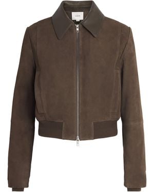 Vince Suede Shrunken Bomber Jacket - Brown