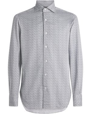Barba Napoli Cotton Floral Shirt - Grey