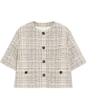 Valentino Tweed Cropped-Sleeve Jacket - Natural