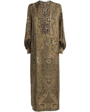 Max Mara Silk Printed Maxi Tunic Dress - Green