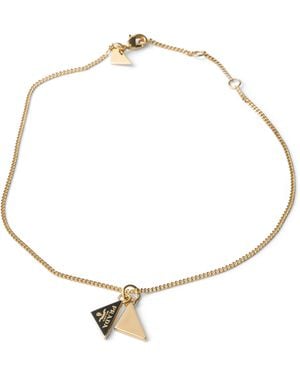 Prada Triangle Logo Pendant Necklace - Metallic