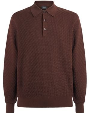 Brioni Cotton-Silk-Cashmere Woven Polo Shirt - Brown