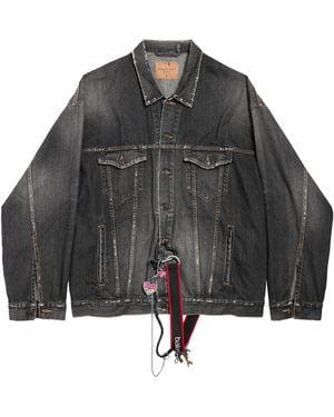 Balenciaga Oversized Embellished Denim Jacket - Gray