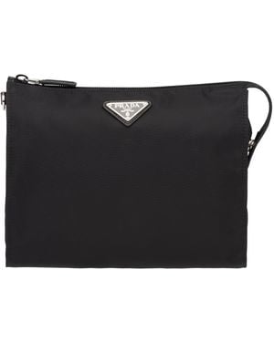 Prada Re-Nylon And Saffiano Leather Pouch - Black