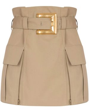 Balmain Cotton Gabardine High-Waist Mini Skirt - Natural