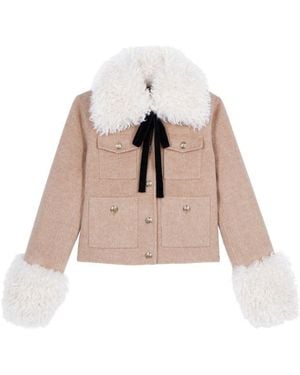 The Kooples Faux-Fur-Trim Jacket - Natural