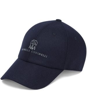 Brunello Cucinelli Virgin Wool Embroidered Baseball Cap - Blue