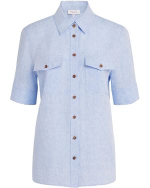 Lafayette 148 New York Linen Twin-Pocket Shirt - Blue
