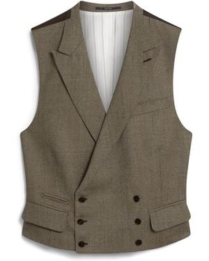 dunhill Wool Glen Check Double-Breasted Waistcoat - Green