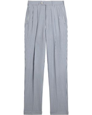 dunhill Wool-Silk Double-Pleated Stripe Trousers - Grey