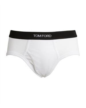 Tom Ford Cotton-Stretch Logo Briefs - White