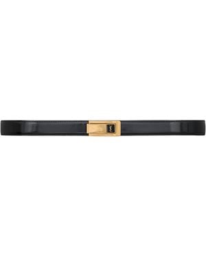 Saint Laurent Leather Cassandre Charniere Belt - White