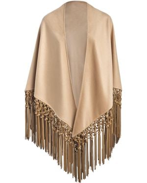 Colombo Cashmere And Leather Fringe-Trim Cape - Natural