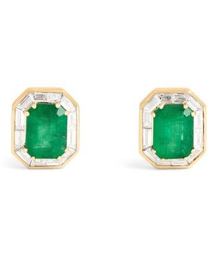 SHAY Diamond And Emerald Halo Earrings - Green