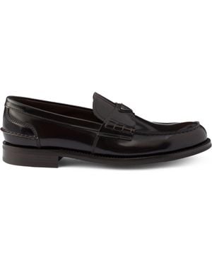Prada Brushed Leather Triangle Loafers - Black