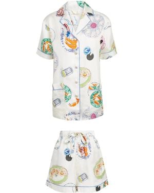 Olivia Von Halle Silk Seafood Ingo Pyjama Set - White