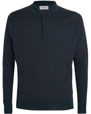 John Smedley Extra Fine Merino Herbie Long-Sleeve Polo Shirt - Blue