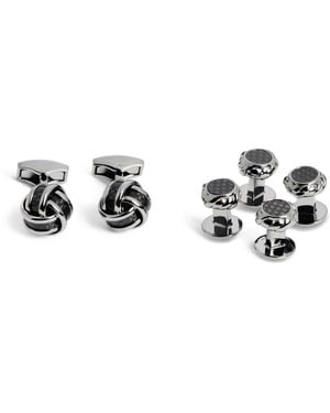 Tateossian Carbon Fibre Knot Cufflinks And Stud Set - White