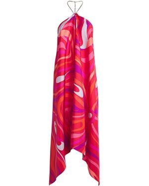 Emilio Pucci Silk Marmo Print Asymmetric Midi Dress - Pink