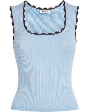 Sandro Crochet-Trim Tank Top - Blue