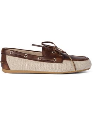 Miu Miu Canvas And Bleached Leather Boat Shoes - Brown