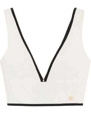 Valentino Cotton V-Neck Crop Top - Natural