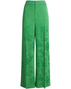 Etro Satin Floral Wide-Leg Trousers - Green
