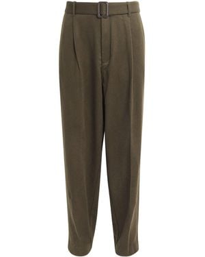 Emporio Armani Virgin Wool-Cashmere Belted Pants - Green