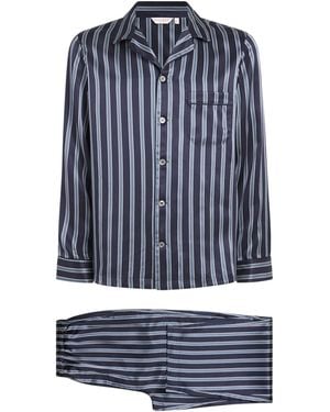 Derek Rose Silk Stripe Brindisi Pyjama Set - Blue