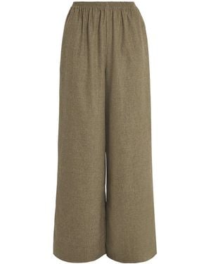 Eskandar Cashmere-Wool Wide-Leg Pants - Green