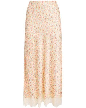 RIXO London Satin Floral Matilde Maxi Skirt - Natural
