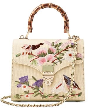 Aspinal of London Raffia Floral Embroidery Mayfair Bag - Metallic