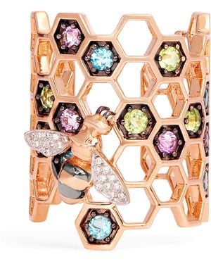 BeeGoddess Diamond And Mixed Stone Honeycomb Ring - Pink