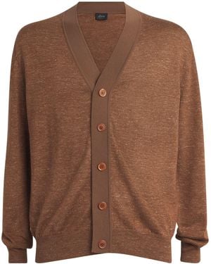 Brioni Cashmere-Silk-Hemp V-Neck Cardigan - Brown