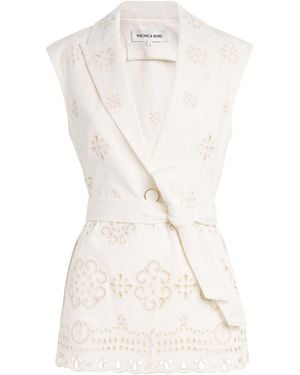 Veronica Beard Eyelet Townes Belted Blazer - White